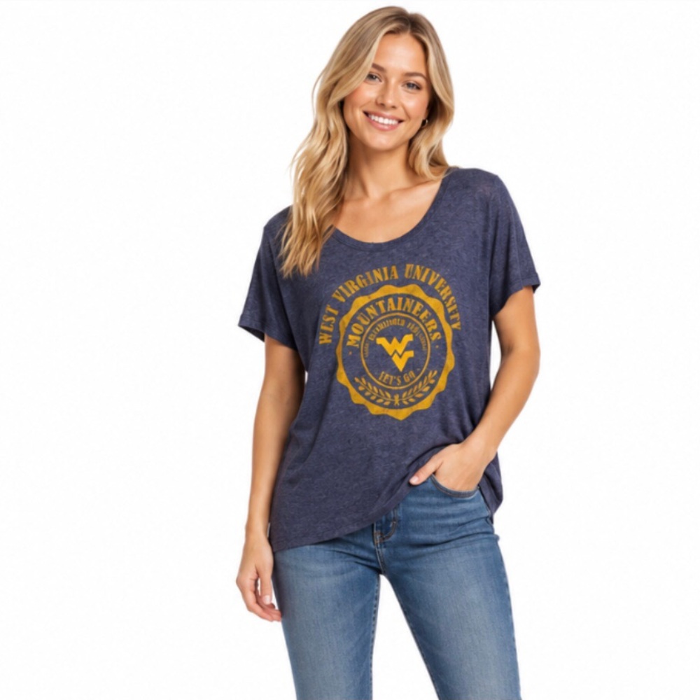 West Virginia Mountaineers Womens T Shirt Size Medium Campus Couture Blue Soft